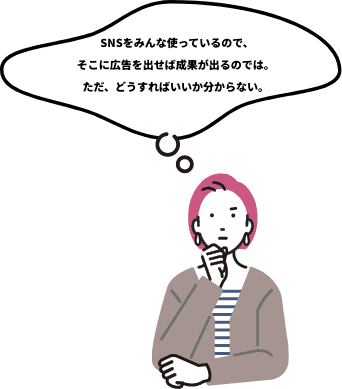 SNSから集客してみたい InstagramやFacebook、XなどのSNSをみんな使っているので、そこに広告を出せば成果が出るのでは。ただ、どうすればいいか分からない。